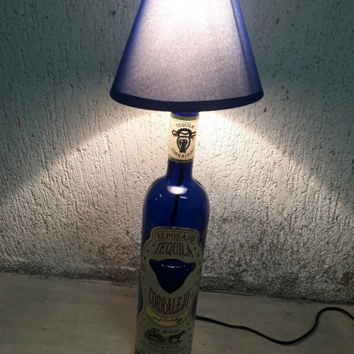 Table lamp handmade from large wine bottle like new