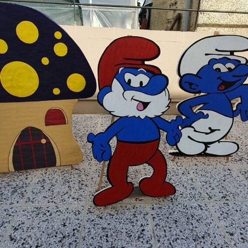 Handmade baptism decoration with Smurfs theme, 6 pieces