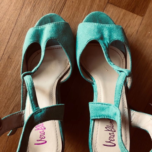 Women's platform sandal used, size 38, turquoise velvet