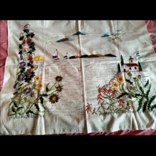 Handmade embroidery sea-themed wall art on cotton fabric, new