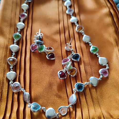 925 Silver Set with Multicolored Semi-Precious Stones Like New