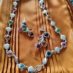 925 Silver Set with Multicolored Semi-Precious Stones Like New