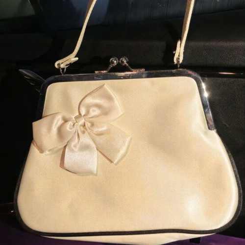 Avon vintage satin evening bag new, ecru with bow