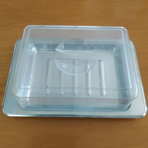 Cheese container like new, stainless steel with plastic lid
