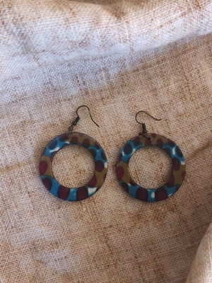 Χειροποίητα σκουλαρίκια με African Wax Print σαν καινούργια, πολύχρωμα