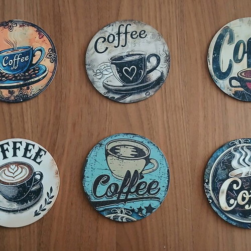 Vintage wooden coasters set of 6 new