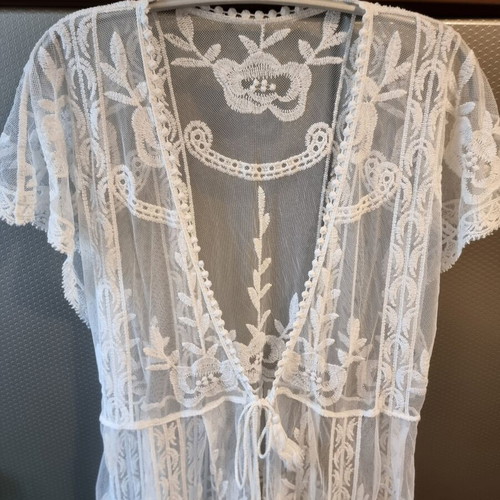Reserved long transparent kimono caftan white like new L-XL