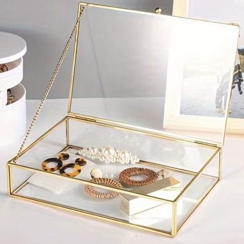 Glass gold-colored boxes for wedding wish table decoration, set of 2