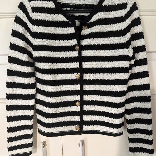 Mango striped cardigan with buttons, black and white