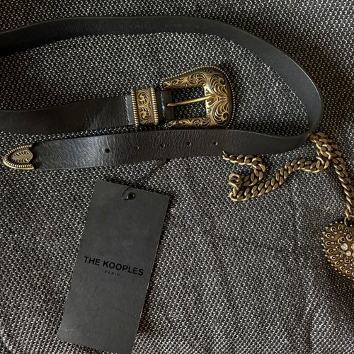 Black leather belt The Kooples 90cm new with bronze buckle and heart charm