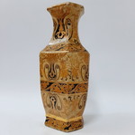 Chinese vintage revival vase used, hexagonal shape, gold ornaments, 26 cm
