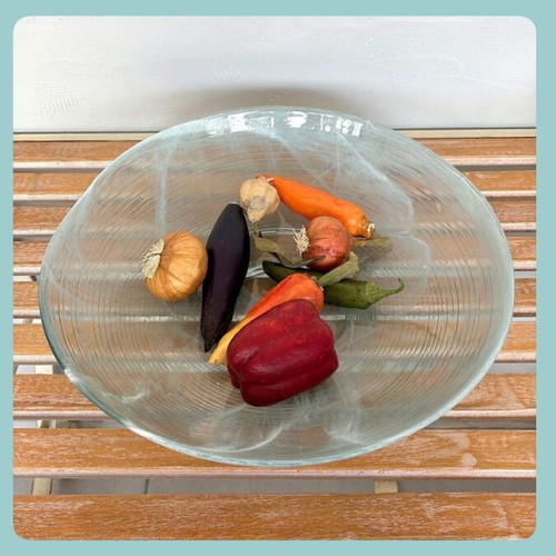 Handmade glass platter new, decorative fruit bowl