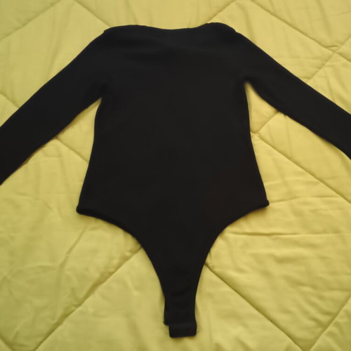 Rib bodysuit new with front tie, black, size M-L