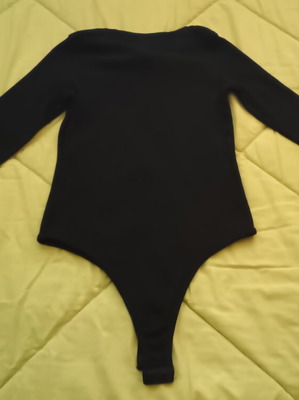 Rib bodysuit new with front tie, black, size M-L