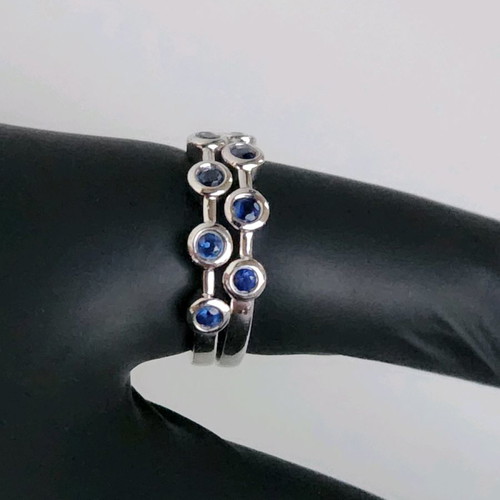 White gold rings used, set of 3, 14 carat with sapphire and brilliant