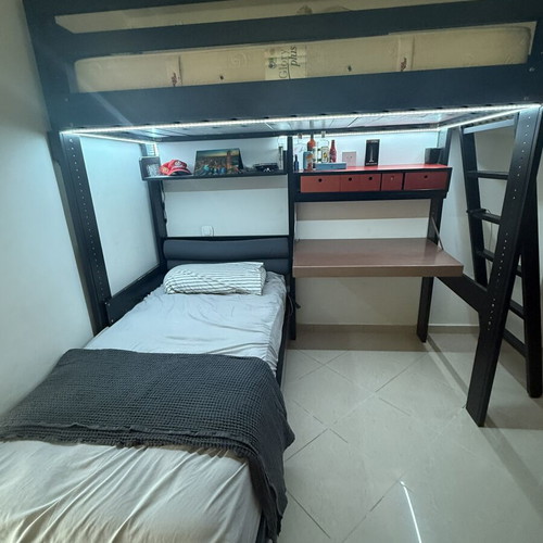 Corner bunk bed used, solid wood with desk and storage