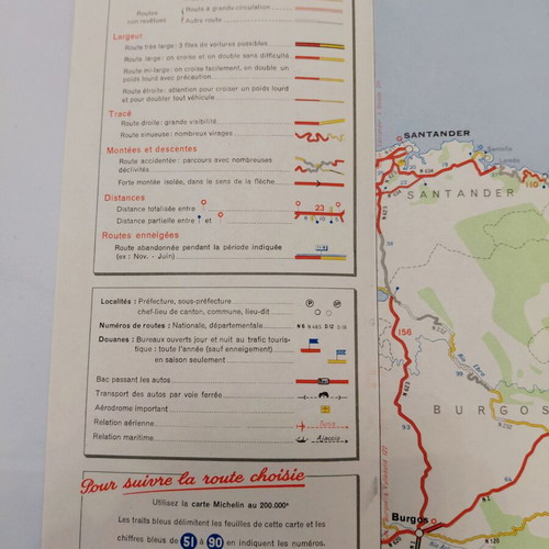 Vintage Michelin France Grandes Routes map used, 1950s-60s