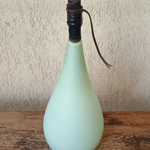 Vintage ceiling light with opaline shade in greenish color like new
