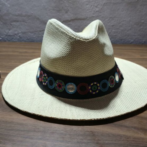 Straw Panama Hat Denia Accessories size 57 like new with boho ethnic ribbon