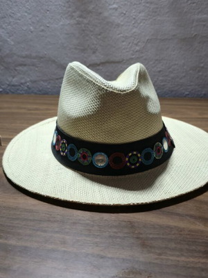 Straw Panama Hat Denia Accessories size 57 like new with boho ethnic ribbon
