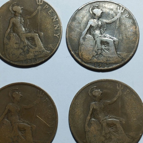 One Penny Coins Used, Lot of 23, King George V 1912-1936