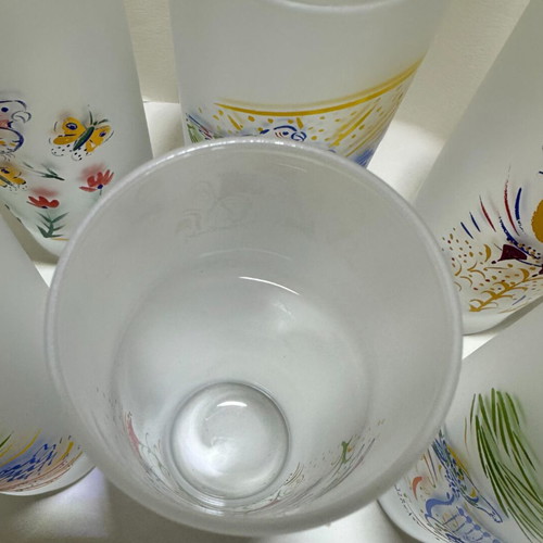 Lumidis Vintage Glasses Set of 6 Frosted Glass by G. Stathopoulos, Like New