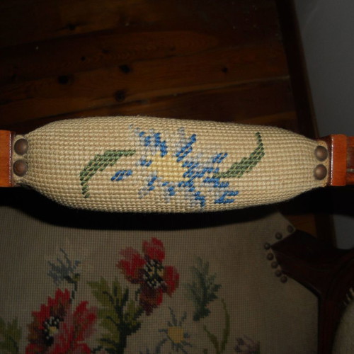 Pair of embroidered armchairs used, vintage, wood