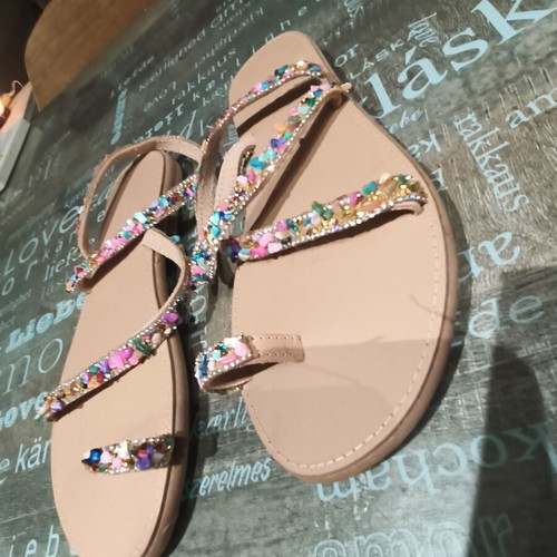 Handmade sandals like new with colorful beads and unique lacing