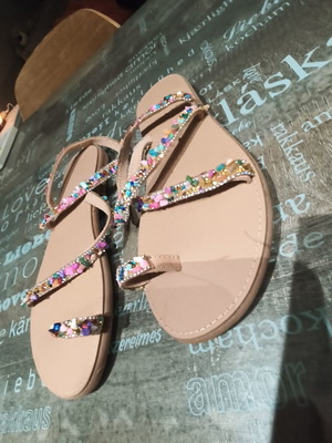 Handmade sandals like new with colorful beads and unique lacing