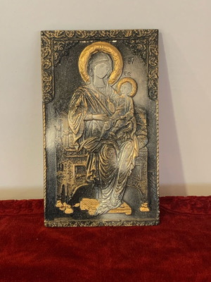 Jesus Christ and Panagia Melochari Icon clay like new 19x26