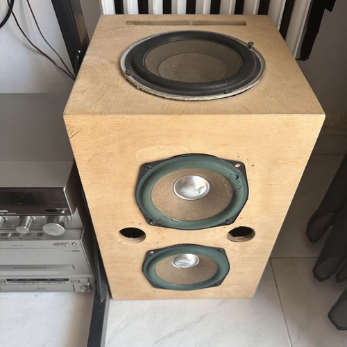 Handmade speaker sound system used, 2 of 3 speakers working