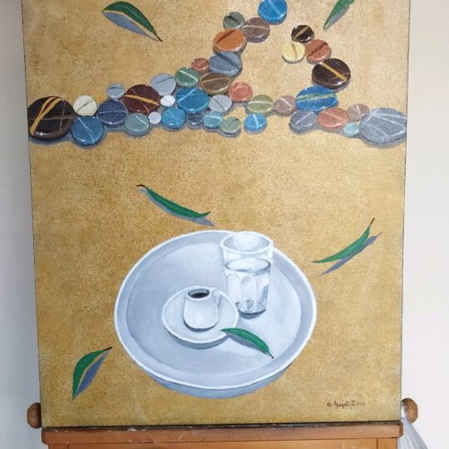 Oil painting on canvas Nature Morte original, 70×50 cm, Evripidis Amoiridis 2025