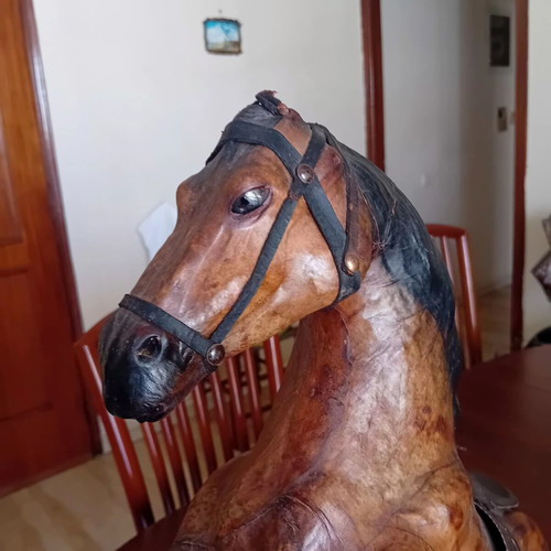 Decorative horse vintage wood and leather used, height 55cm