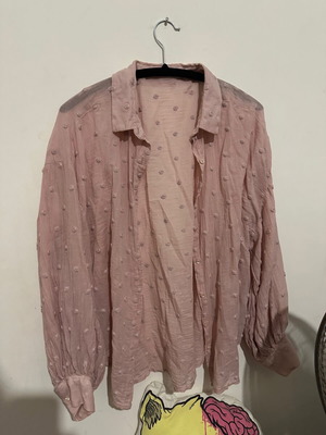Πουκάμισο Pull & Bear see through με 3D πουά, ροζ, μέγεθος L