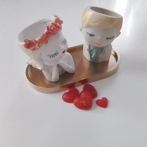 Figurines girl and boy with tray new, gift or decoration