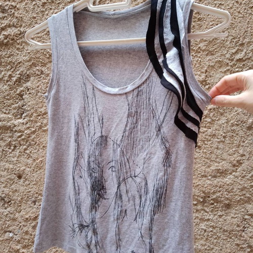 Women's elastic t-shirt XS grey with ruffle new