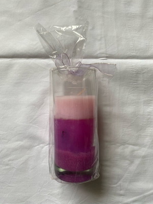 Handmade purple candle in glass new with packaging
