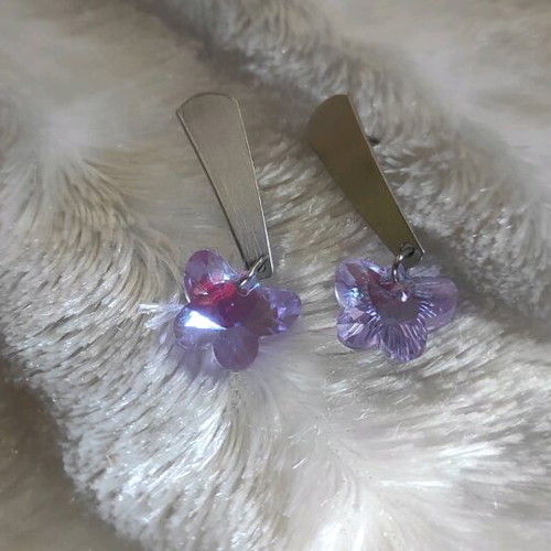 Bracelet and earrings like new, purple and silver, set of 2 pieces