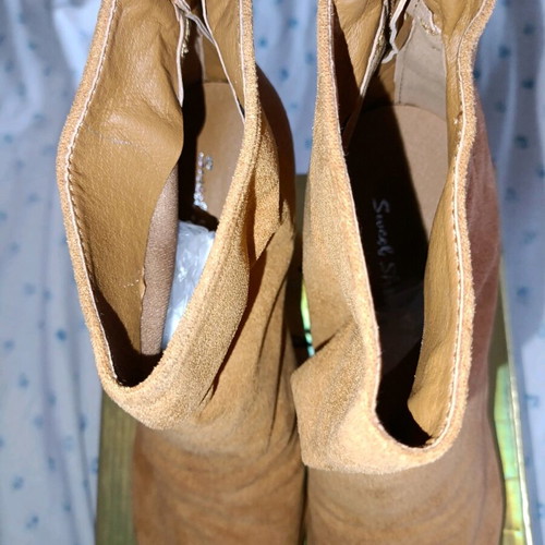 Tan Suede Ankle Boots with Open Toes like new
