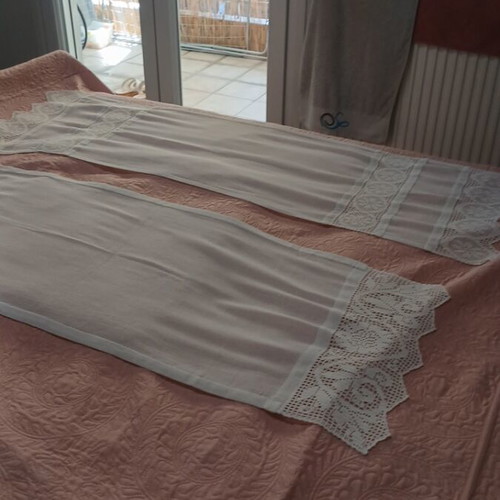 Handmade set of two white table runners, new, linen fabric