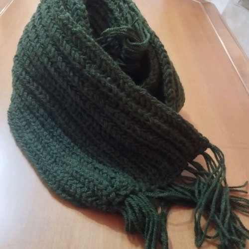 Handmade Wool Scarf Unisex Dark Green 1.70m