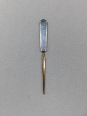 Silver-plated French letter opener with embossed initials, late 19th century