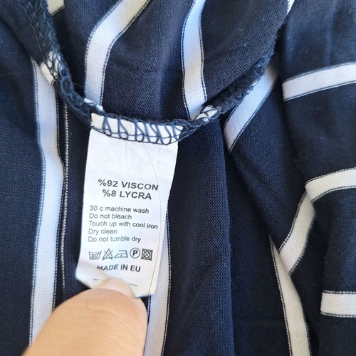 Asymmetric striped navy blouse like new, cotton