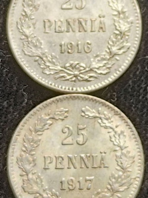 Lot Finland 25 Pennia 1916-1917 like new, silver