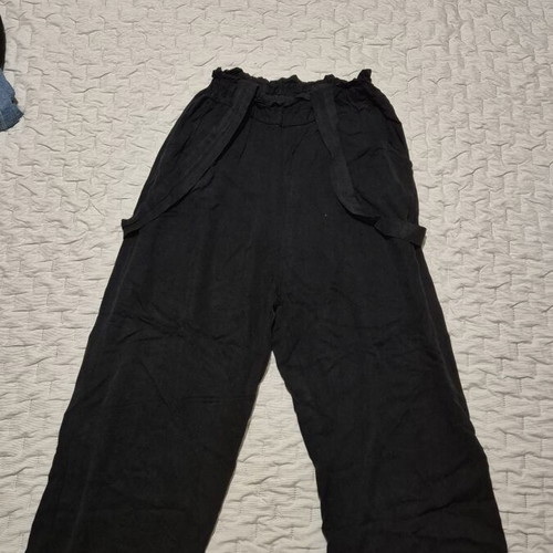 Black fabric pants with suspenders used, one size