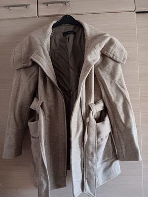 Zara women's short coat used, beige and grey, size M