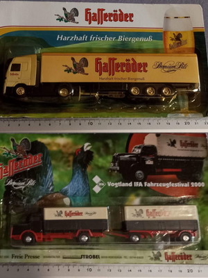 Hasseröder promotional beer truck set, pack of 2
