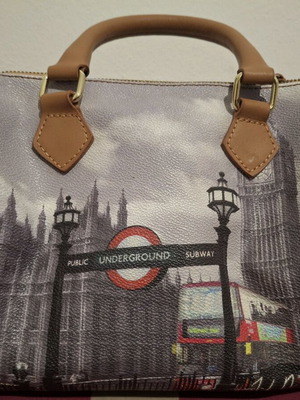 Y Not? leather handbag used, gray and beige