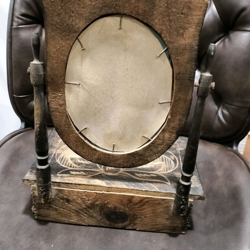 Carved mirror with drawer used, antique item