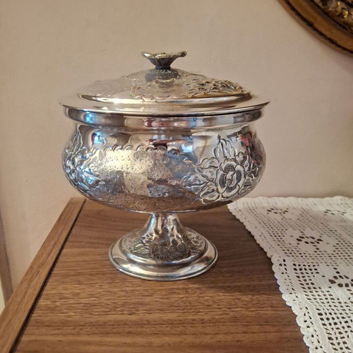 Silver-plated footed fondue pot